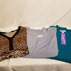 A Personal Touch 7X Top Lot Of 3 Aztec Henley Gray Blouse Teal New T Shirt USA